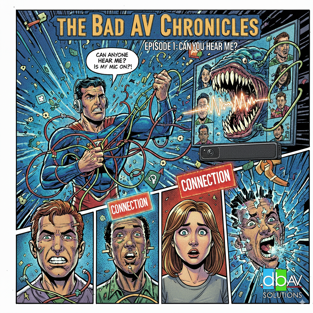 Frustrated team during a failed AV meeting