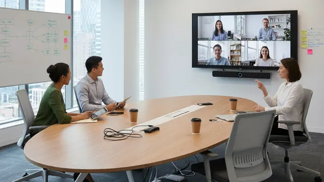 Video conferencing trade show display