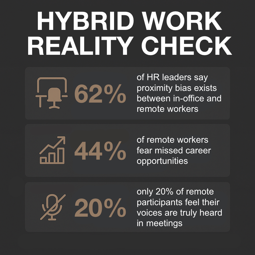 Modern hybrid meeting room with remote participants on a large display